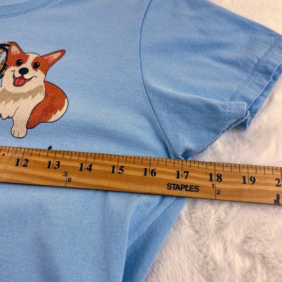 Peace Love & Corgi Light Blue Women's Ring Spun 100% Cotton Graphic Tee Sz S - Picture 6 of 7